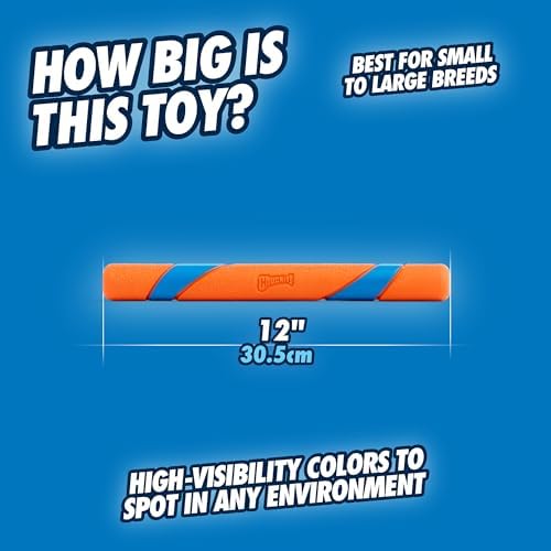 Chuckit! Ultra Fetch Stick Interactive Dog Toy, 12in, All Breeds | Crafted from the Same Durable Rubber as the Ultra Ball, This Fetch Stick Offers Bright Visibility for Outdoor Fetch Games