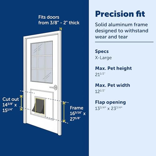 PetSafe Freedom Aluminum Dog & Cat Door, Pets up to 220 lbs, X-Large, White | Solid Aluminum Frame with Reinforced Corners, Flap Opening 13.75" W x 23.75" H, Fits Doors 3/8-2 in Thick