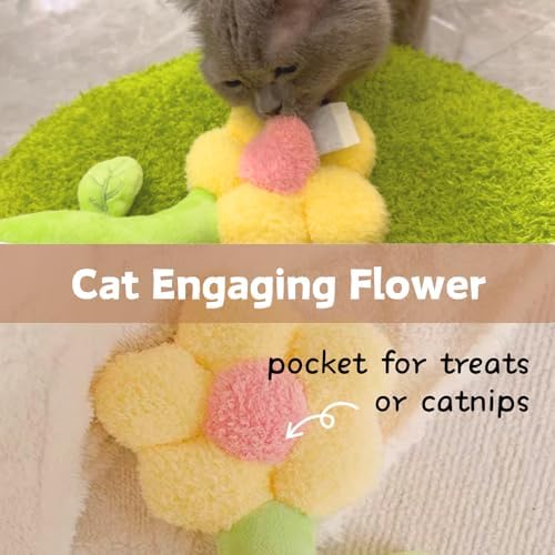 CECE PAW Catnip Refillable Interactive Cat Toy with Crinkle Sound, Flower Kicker Toy for Indoor Cats, Includes 6-Pack Catnip Pouches, Chew, Food Puzzle for Kitten Enrichment