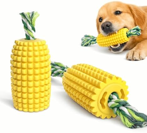 4.37 inch Corn Cob Dog Toys for Aggressive Chewers, Rubber Teething Toys
