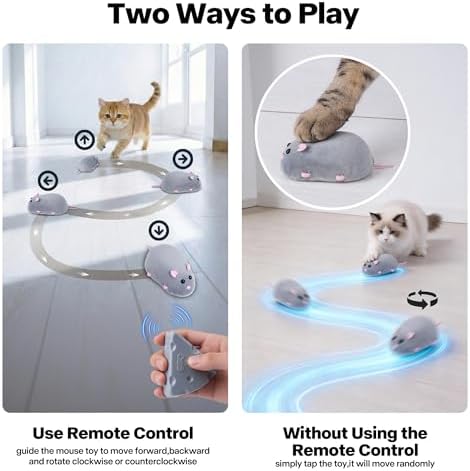 Pet Prime Interactive Cat Mouse Toy with Remote Control,Rechargeable Automatic Moving Mouse for Indoor Cats & Kitten,Exercise with Mental Stimulation