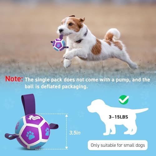 QDAN Small Dog Toys, Puppy Balls, Dog Balls with Straps for Small Breed | 3.5 Inch Small Soccer Ball for Dogs, Puppy Toys for 3-15 lbs Dogs, Dog Birthday Gift, Herding Ball for Small Dogs, Purple