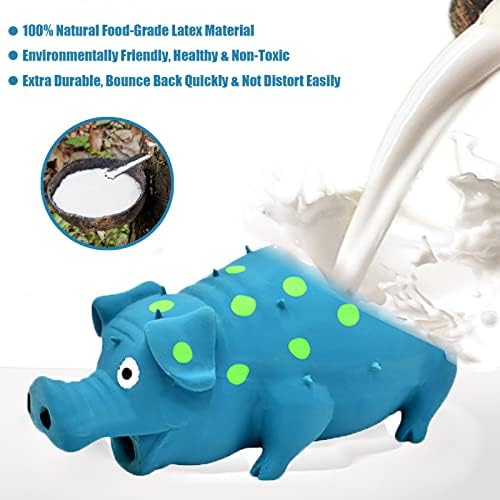 Pig Squeaky Dog Toy, 2 PCS Interactive Rubber Dog Chew Toy - Durable Latex Spot Grunting Pig Toys that Oink for Small Medium Large Dogs (Orange, Blue)