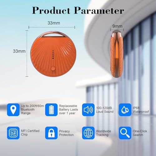 Air Tracker Tag, [MFi Certified] Smart Tag, Pet Bluetooth Tracker for Apple Find My, IP68 Waterproof,Replaceable Battery, Key Finder and Item Locator for Keys, Bags, Pets, Wallet (iOS Only)-Orange