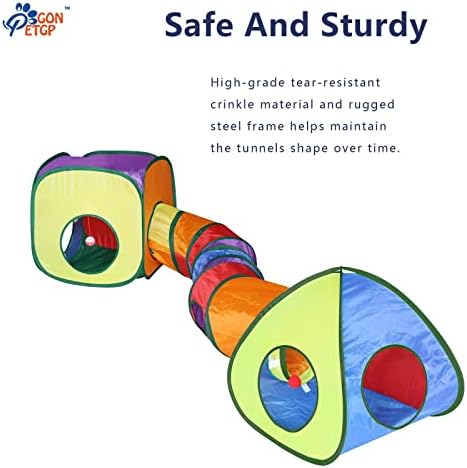 GONPETGP Cat Tunnel and Cubes Combo, Indoor Cat Tunnels with Play Ball, Interactive Crinkle Collapsible Tent and Cubes, All in One Set of 3