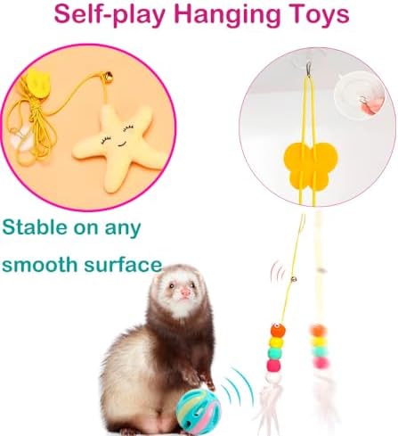 14 pcs Ferret Squeaky Toys Set Rubber Balls Ferret Teeth Grinding Chewing Balls Teething Bouncy Bell Ball Interactive Sound Squeaker Toy Exercise Scratch Chew Toy for Ferrets Pet Cat Dog Small Animals