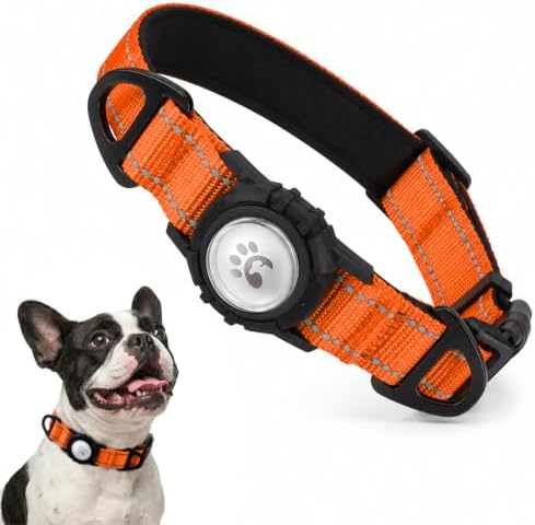 Padded Dog Collar with Waterproof Holder Compatible with Airtag