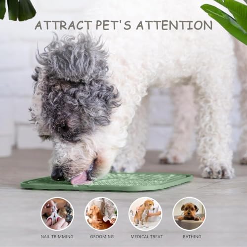 ChefAide 2 Pack Lick Mat for Dogs,Cats,Upgraded 8.5×8.5 inches Licking Mats with Suction Cups,Slow Feeder Licking Pad for Anxiety Relief and Boredom Reducer,Suitable for Dog Training (Green & Beige)