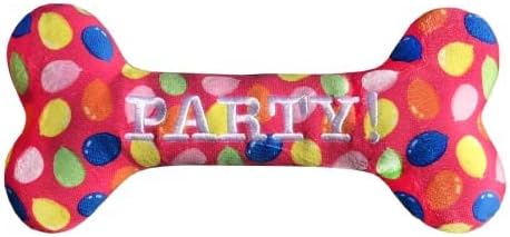 Huxley & Kent Power Plush Squeaky Dog Toy, Party Time Bone Pink, Large