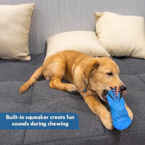 Dog Toy Treat Dispensing, Almost Indestructible Squeaky Chew Toys for Dogs, Natural Rubber Puzzle Toys, Tough Toy Treat Dispenser for All Type of Dogs, Innovative Shoe-Shaped Dog Toy (Blue)