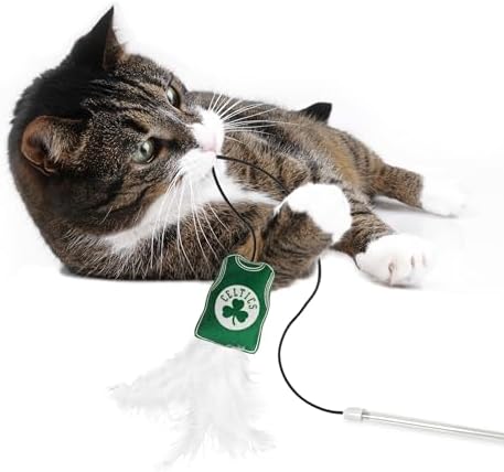Pets First NBA Boston Celtics Team Jersey Wand with CAT NIP, Cat Toy Jersey Shaped Plush Teaser Toy for Cats & Kittens - Interactive Pet Toy for Play & Exercise