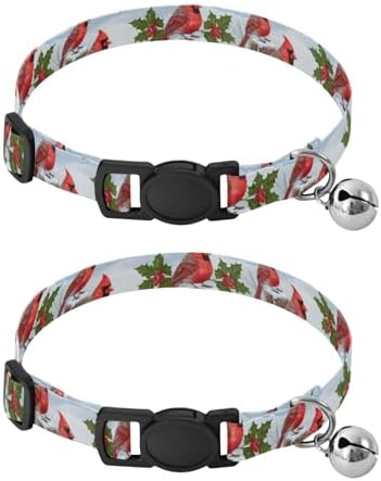 Winter Tree Forest Red Pet Collars for Cats, 2 Pack Dog Collar with Bell
