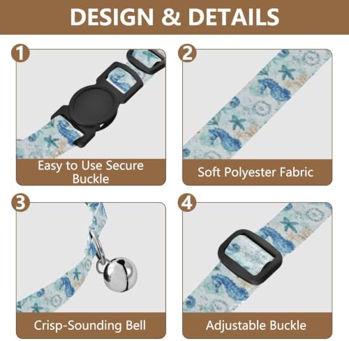 Watercolor Blue Seahorses Small Dog Collar 2 Pack Cat Neck Collar Adjustable 10.6 to 17.1 Inches