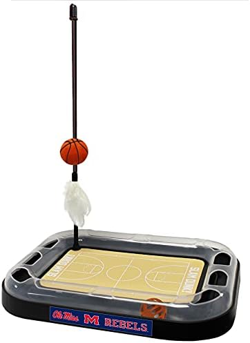 Cat Scratch Toy NCAA MISSISSIPPI Ole Miss Rebels REVERSIBLE Basketball Court Felt/Cardboard Cat Scratcher Toy. Interactive Cat Ball Bell. 6-in-1 CAT TOY: Cat Wand Poll CATNIP-FILLED Plush Basketball
