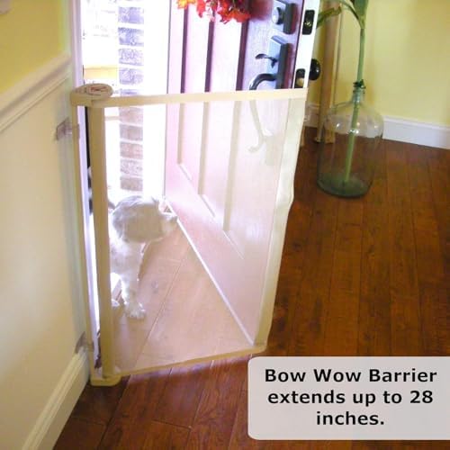 Bow Wow Barrier 28-Inch Café Retractable Exterior-Door Barrier for Pets | USA-made Smart Retract hardware-mounted barrier for exterior doors; opens with the door to help keep dogs & cats inside