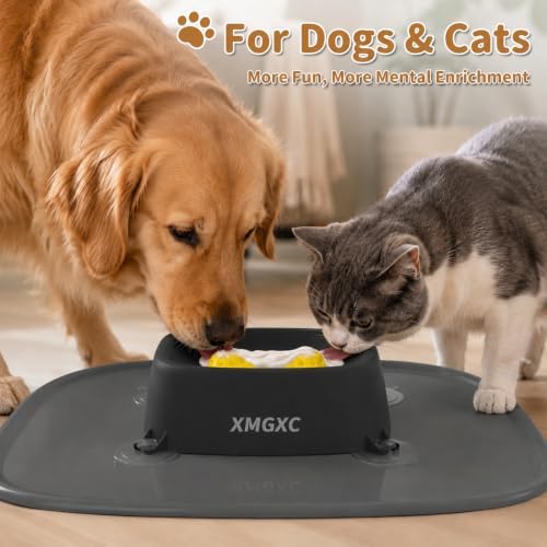 Dog Lick Bowl Slow Feeder with Rolling Log & Suction Base, Black Mat