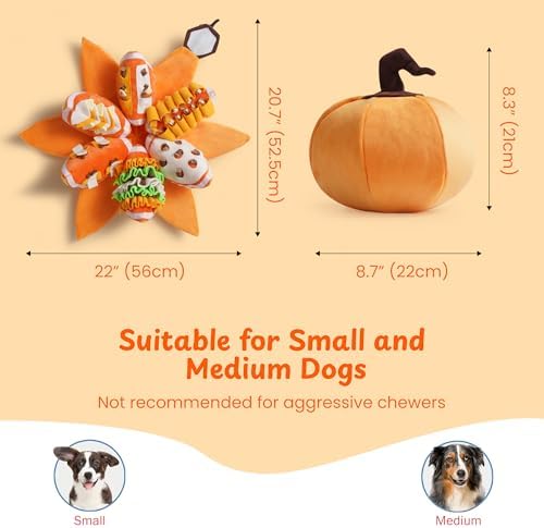 Nocciola Halloween Pumpkin Dog Toys, Hide and Seek Snuffle Plush Dog Toy for Small Dogs, Puppy Squeaky Toy with Crinkle Papers for Boredom