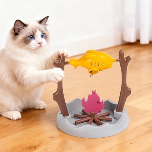 Cat Puzzle Feeder Toy, Campfire Treat Slow Feeder, Interactive Cat Toys, 3 Different Feeding Ports, Pets Dry Food Dispenser for Indoor Cats Kitty Dogs Puppy (Grey)