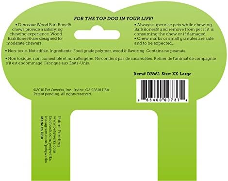 Pet Qwerks Dinosaur BarkBone - Wood Dog Bone for Moderate Chewers - Peanut Butter Flavor - 9.75"