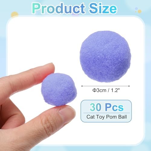 Cat Toy Pom Ball, Interactive Cat Ball Toys Fuzzy Pompoms (Plush, 1.2Inch, 30Pcs, Purple) for Kittens Pet Enrichment Training Play Indoor