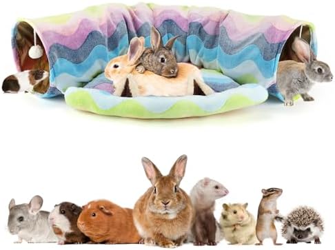 BWOGUE Bunny Tunnel Bed, 2-in-1 Collapsible Rabbit Tunnel Hideout with Mat
