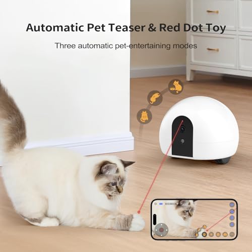 Pet Camera Robot with Treat Dispenser & Laser, Moving Cat Robot Camera for Dogs and Cats with Two-Way Audio, App Remote Control, Auto Recharge, Night Vision