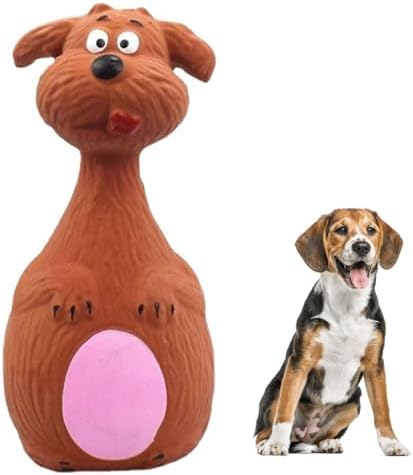 Interactive Dog Toys for Small Dogs, Rubber Latex Squeaky Toy with Cartoon Design, Bite Resistant Soft Chew Toy for Dogs Perfected for Play Teething for Small Medium Dogs (Brown Dog)