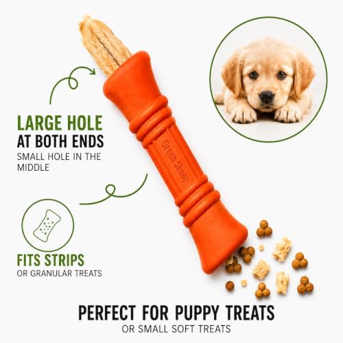 Green Sheep Enrichment Dog Bone for Puppies and Small Dogs, Natural Rubber Treat Dispensing Chew Toy with Textured Surface for Mental Stimulation & Dental Support, Interactive Dog Toys