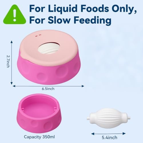 Dog Lick Bowl Ball Slow Feeder, Licking Bowl for Liquid Treat with Rolling Spin Sphere Roller Licker, Licky Feed Calming Anxiety Relief Enrichment Yogurt (Pink)
