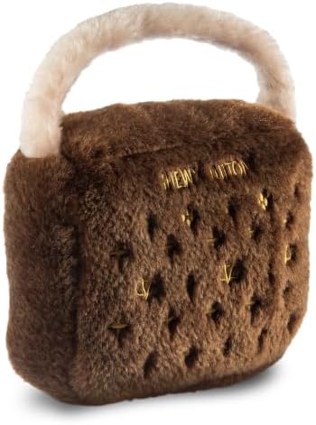Dog Diggin Designs Chewy Vuiton Plush Dog Toy Purse | Luxury-Inspired Parody Designer Handbag with Squeaker, Soft Plush Fashion Dog Toy – Haute Couture Purses & Handbags
