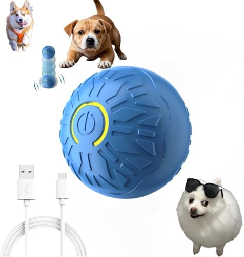 Interactive Dog Ball, Activated Automatic Rolling Ball for Dog, Self Moving Vibrating Smart Jumping Automatic Moving Bouncing and Rotating Balls for Pets (Blue)