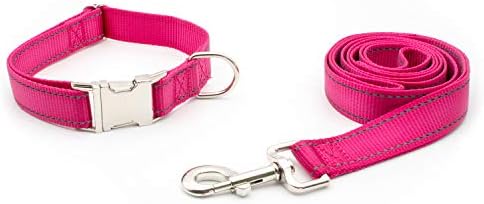 Personalized Dog Collar, Reflective Custom Dog Collar with Name Phone Number Adjustable Size (XS S M L) (Hot Pink)