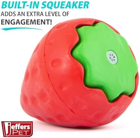 Jeffers Pet Natural Rubber Dog Chew Toy – Squeaky Strawberry, Small - Vanilla Scent, Durable, Non-Toxic, Dishwasher Safe, Interactive Fetch & Tug Toy - Perfect for Training Medium Chewers