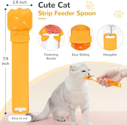 BAEJMJK Silicone Cat &Dog Food Can Cover Lid and Spoon With One Cat Strip Feeder 3Pcs Pet Cats Supplies Set Cute Shape Cats Wet Food Spoon(Opener/Spatula) Universal Can Cover（Yellow）