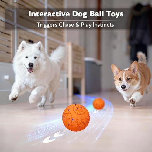 Interactive Dog Toys Dog Ball, Durable Motion Pet Toys for/Small/Medium/Large Dogs, Birthday Gifts, Automatic Moving, Bouncing and Rotating, E-TPU Material, IP54 Waterproof (Orange)