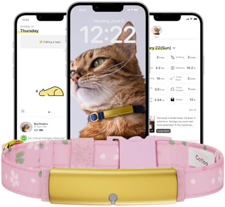 Health Tracker for Cats - Smart Cat Collar with Safety Breakaway Buckle for Indoor Cats, Wellness Alerts, Real-time Monitoring (Kimono (Sakura),XL)