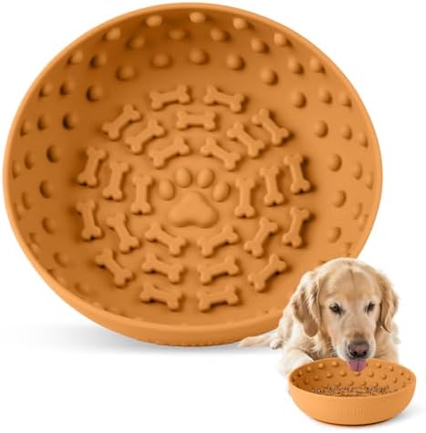 Dog Lick Bowl, Silicone Slow Feeder Dog Bowl with Strong Suction, Orange