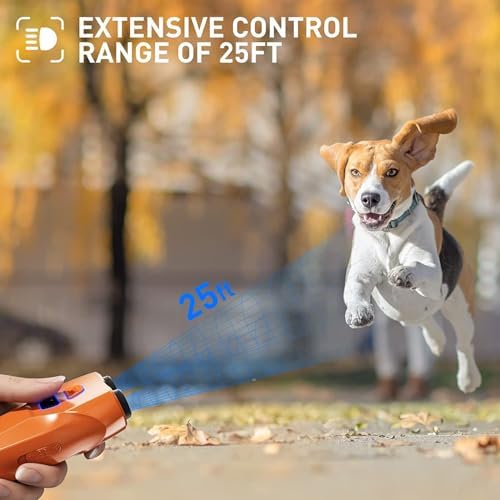 Dog Barking Control Device with Dual Sensors | Anti-Barking Device with Training & Deterrent Modes | Ultrasonic Dog Whistle & LED Flashlight | 25FT Range | Rechargeable