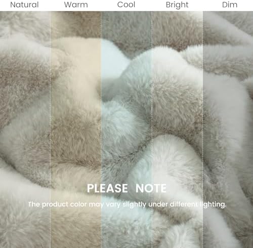 Cozy Bliss Faux Fur Throw Blanket for Couch, Cozy Soft Plush Thick Winter Blanket for Sofa Bedroom Living Room, 50 * 60 Inches Beige (Pack of 2)