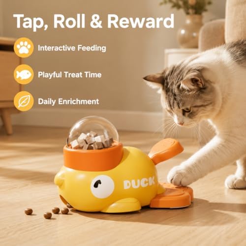Interactive fuzzibud cat Treat Toy & Duck Treat Dispenser for Dogs - Slow Feeder cat Feeder Puzzle for Boredom Relief, Puzzle Toy with 3 Lids (Little Yellow Duck Food Spiller)