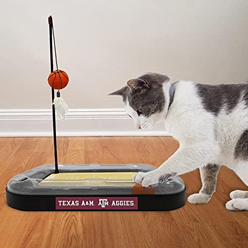 Aggies REVERSIBLE Basketball Court Cat Scratcher with Interactive Cat Ball - 6-in-1 CAT TOY Wand, CatNip Plush Basketball