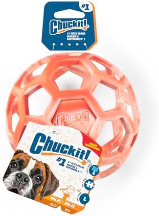 Chuckit! Holee Roller Dog Treat Puzzle Ball, Large (3"), Orange – Interactive Treat & Chew Puzzle Toy for Dogs 60–100 lb – Durable Rubber Fetch Ball for Mental Stimulation – Pack of 1