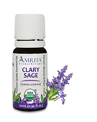 Amrita Aromatherapy Organic Clary Sage Essential Oil, 100% Pure Undiluted Salvia sclarea, Therapeutic Grade, Premium Quality Aromatherapy oil, Tested & Verified, 5ML