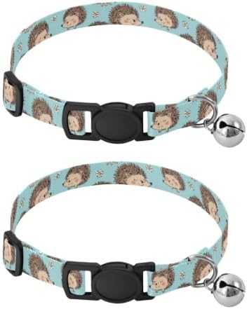 2 Pack Puppy Collar Cute Hedgehogs Cat Collar Breakaway with Bell, Adjustable 10.6 to 17.1 Inches