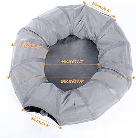 PAWZ Road Donut Cat Tunnel Bed with Center Mat, Peek Hole & Hanging Balls
