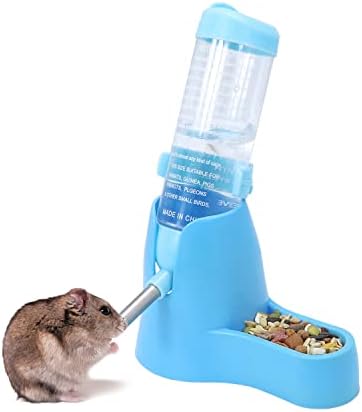 Wontee 3 in 1 Hamster Water Bottle with Food Bowl Hideout Base, 125ML, Blue