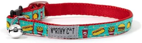 THE WORTHY DOG Summer Patterns, Breakaway Cat Collar with Bell, Turq