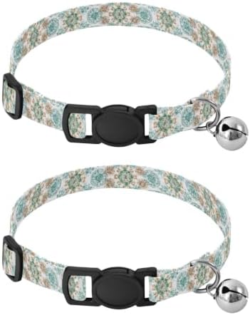 Vintage Mandala Floral White Cat Collars with Bell 2 Pack Puppy Collar Adjustable 10.6 to 17.1 Inches