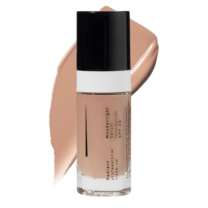 Radiant Professional Wonderlight Serum Lightweight Liquid Foundation Makeup SPF 20 - Alternative to Bronzer Powder - Color Corrector, Under Eye Concealer & Matte Eyeshadow Base-1.01 oz-Cream Beige(02)