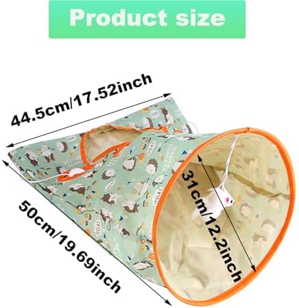 Cat Tunnel Bag for Indoor Cats, Foldable Pet Tunnel Crinkle Sack Bag with a Little Mouse & 3 Toy Ball, Portable Crinkle Paper Interactive Hide and Seek Cat Toys (Green)